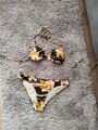 Sommer ♥️ Damen Bikini Gebraucht Triangel Badeanzug Blumen Gelb 75B 34 36 xs S 