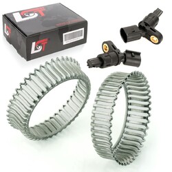 2x ABS-Sensor und ABS-Ring Set Hinterachse 43 Zähne für SEAT AROSA LEON TOLEDO
