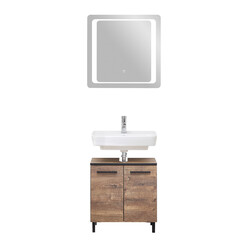 Badezimmer Waschplatz Set LED Spiegel Waschbeckenunterschrank Eiche stehend