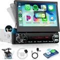 1 Din Android Auto Autoradio mit 7" Flip-out Bildschirm BT Apple Carplay + Kam