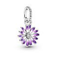 Lilafarbenes Gänseblümchen Charm Anhänger Bead 925 Sterling Silber