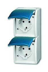 Busch-Jaeger Steckdose 2fach grau/blau-grün matt Aufputz vertikal... 20-02EW-53