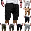 Herren Cargo Shorts Kurze Hose Sommer Bermudas mit Kordelzug Elastische TailleBN