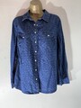 Dunkelblaue Damen-Jeansbluse Tu UK 12 Waschmuster Langarm tailliert Denim Oberteil