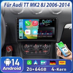 2+64G Android 14 DAB+ Carplay Für Audi TT MK2 8J 2006-2014 Autoradio GPS NAVI BT