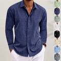 Herren Hemd Freizeithemd Oberhemd Langarm Leinenhemd Longsleeve Shirt Bluse Tops