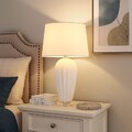 Beistellleuchte Tischleuchte Nachttischlampe Keramik weiß klar Textil E27 H 59cm
