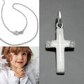 Kinder Zirkonia Kreuz Anhänger zur Taufe Kommunion Firmung mit Kette Silber 925