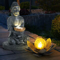 Außenleuchte Solarlampe Dekoleuchte LED Garten Lotusblume Crackle Glas Buddha 2x