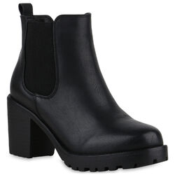 Damen Stiefeletten Chelsea Boots Profilsohle Blockabsatz Schuhe 902286 Mode