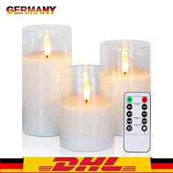 3er LED Kerzen Set Timerfunktion Batterie elektrisch Deko Echtwachs Flammenlos