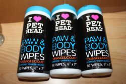 3 x Pet Head PAW & BODY Wipes je 50 Wipes