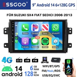 DAB+ Für SUZUKI SX4 2006-13 128GB Android 14 Autoradio Apple Carplay KAM 4G WIFI