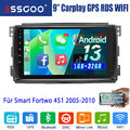 1+32G Carplay Android 13 Autoradio GPS Nav RDS WIFI Für Smart Fortwo 451 2005-10