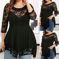 Übergröße Damen Spitze Tunika Elegant Oberteile Bluse Hemd Langarm T-Shirt Tops