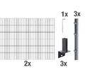 Komplettset Doppelstabmattenzaun L-Pfostenträger 2 m Matten Anthrazit 80-120 cm