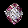 925 Sterlingsilber Ring Oval Rhodolit Granat Tansanit Edelstein Schmuck Größe 9
