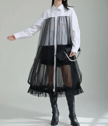 Weiß schwarz einzigartig Edgy Street Designer Lagenlook schickes Long Shirt Kleid 12 14