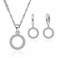 Damen Schmuckset 925 Silber Plattiert Halskette Ohrringe Kette Zirkonia Neu