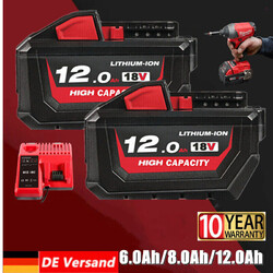 2x Für Milwaukee M18 High Output Akku M18B6 18V XC 8,0 Li-Ion 48-11-186