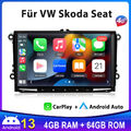 4+64G Für VW GOLF 5 6 Polo Touran Caddy Tiguan Android 13 Autoradio GPS Navi DAB