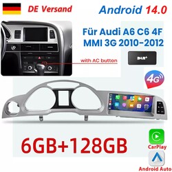 8.8" autoradio Android 14 GPS 6+128GB Für AUDI A6 C6 4F MMI 3G 2010-2012 BT DAB+