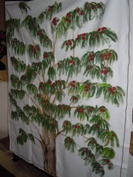 Bäume Kirschbaum Acrylgemälde auf Baumwolle Wandbehang ca. 114 x 140 cm