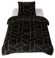 Winter Bettwäsche Teddy Plüsch geometrisch schwarz gold modern Flauschig Warm