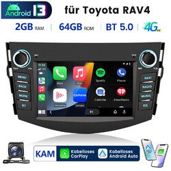Für Toyota RAV4 2006-2012 Android 13 Carplay Autoradio GPS Nav WIFI SWC 64G +KAM