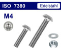 M4 Linsenkopfschrauben Edelstahl A2 - Innensechskant - ISO 7380 + Mutter Scheibe