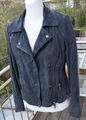Wildlederjacke aus 100 % echtem Leder, gefüttert, blau, sehr gut erhalten
