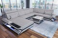 Sofa Wohnlandschaft Polster Couch Strukturstoff Eck Designersofa LED Napoli XXL
