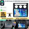 2+64G Android 14 Autoradio Carplay Navi Kam für VW Touran 1T1 1T2 1T3 2003-2010