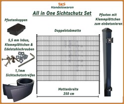 ✅Doppelstabmattenzaun Komplett-Set inkl. Sichtschutz & Pfosten | RAL7016 ✅ 6/5/6