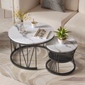 2er Set Couchtisch Beistelltisch Marmor Optik Wohnzimmertisch Rund Satztisch DE.