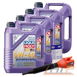 4x 5 L = 20 LITER LIQUI MOLY LEICHTLAUF HIGH TECH 5W-40 MOTOR-ÖL MOTOREN-ÖL### INKL. ÖLWECHSEL-ANHÄNGER + EINFÜLLTRICHTER ###