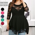 Übergröße Damen Spitze Langarm Tunika Elegant Bluse Hemd T-Shirt Oberteile Tops