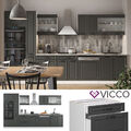 Küchenzeile Küchenblock Einbauküche R-Line 350 cm Landhaus Weiß Anthrazit Vicco