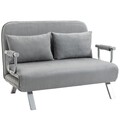 Schlafsofa Zweisitzer mit Bettfunktion, Einzelbett mit Kissen, Samt, Hellgrau