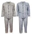 Herren Schlafanzug Pyjama Kurz und Lang Baumwolle Blau+Braun gestreift Gr.46-66