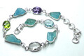 Aquamarin, Amethyst, Peridot, Blautopas, Bergkristall Armband 925 Silber UNIKAT*