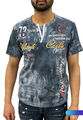 HERREN T-Shirt t shirt kurzarm Rundhals V-Shirt Poloshirt Kontrast Logo Verwasch
