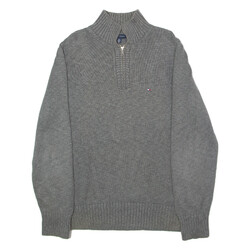 TOMMY HILFIGER Pullover Herren Grau 1/4 Reißverschluss Eng Strick, L