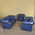 23772 Chesterfield Couchgarnitur Blau 3-2-1 Leder