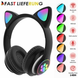 Bluetooth Katze Ohr Kopfhörer Gaming Headset Kopfhörer mit LED Licht Schwarz