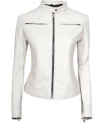 Neu Damen Weiß Lederjacke 100% Weich Schafsfell Freizeit Slim Fit Mantel Jacke