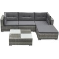 vidaXL 5-tlg. Garten-Lounge-Set mit Kissen Poly Rattan Braun