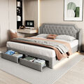 Polsterbett 140 x 200 cm Doppelbett mit Stauraum Schubladen und LED Beleuchtung