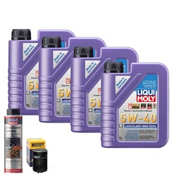 Motoröl 5W40 LIQUI MOLY Leichtlauf High Tech 4L+HENGST Ölfilter +Spülung