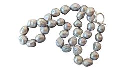 Große Barock Silber Grau Blau 10-14 mm Kultivierte Keshi Kasumi Perle 18" Sterling 